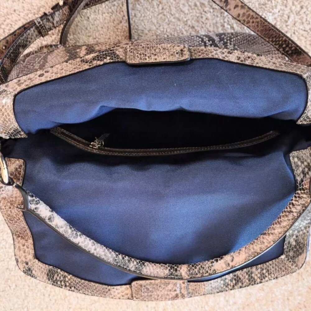 Genuine Leather Snake Python Print Embossed Tote … - image 6